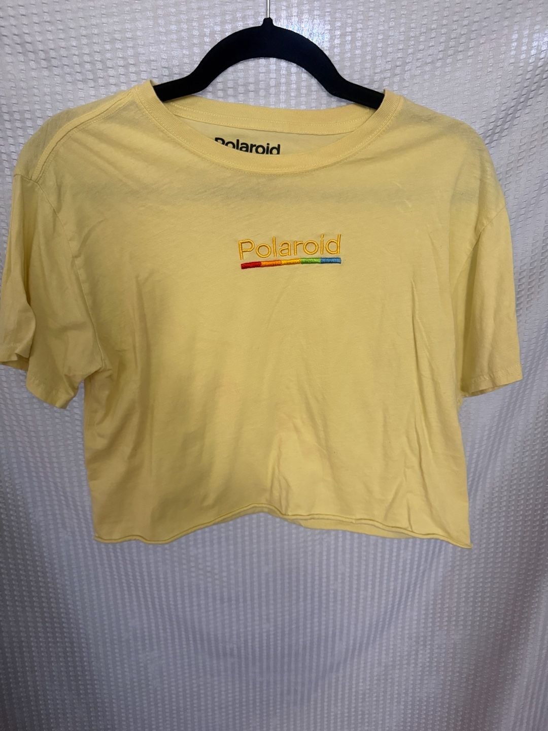 Polaroid Yellow Embroidered Logo Cropped Graphic Tee Xs